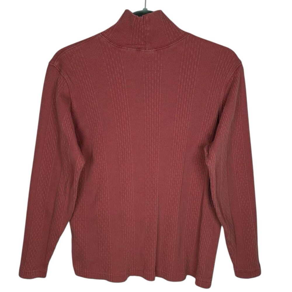 Vintage LL Bean Shirt Womens S Red Brown Ribbed Mock Neck Top Casual Base Layer - Picture 2 of 7